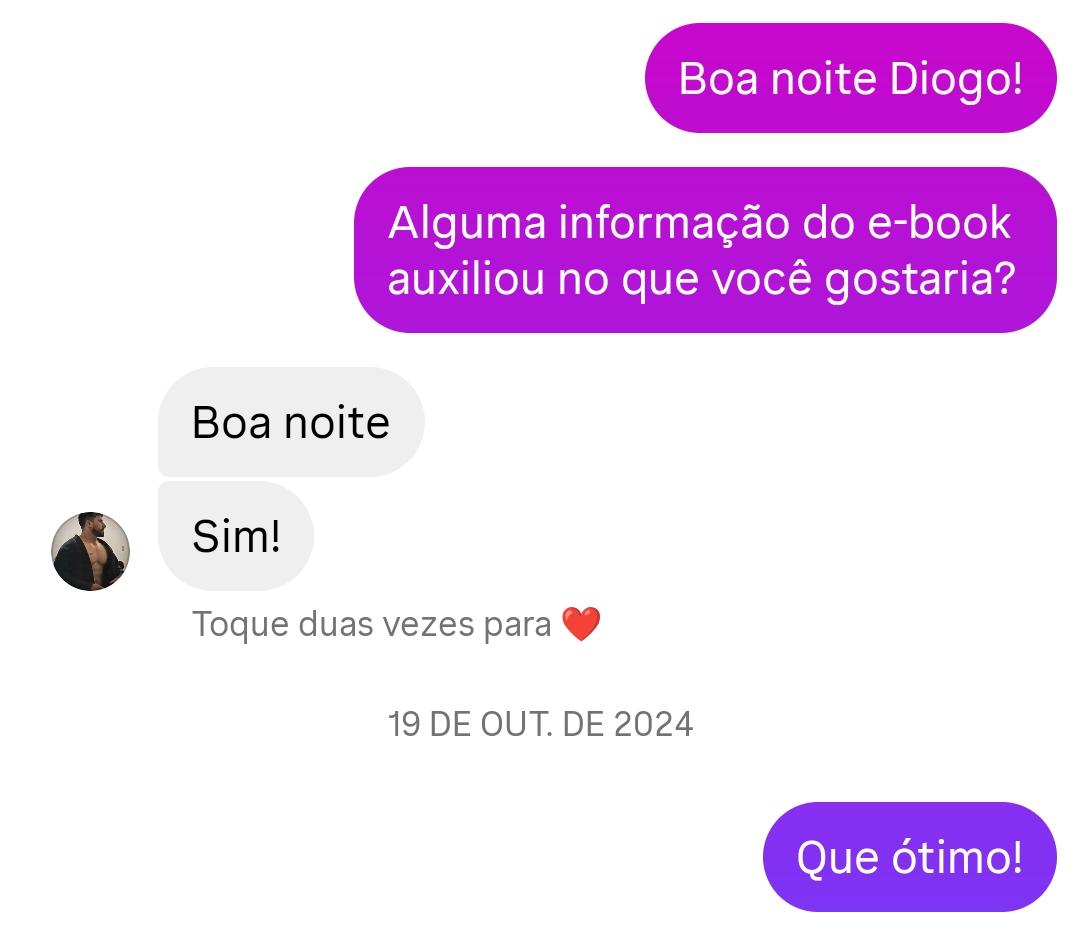 Conversa real de cliente sobre o ebook